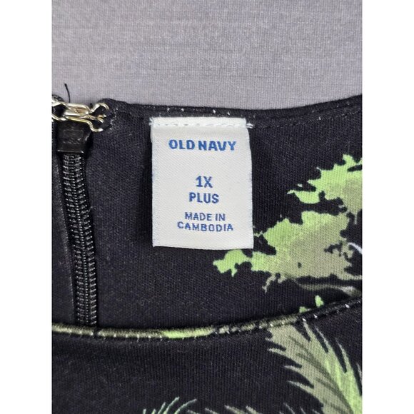 NEW Old Navy Sleeveless Animal Print Dress 1X Black Tropical Giraffe Flamingo - Picture 2 of 4